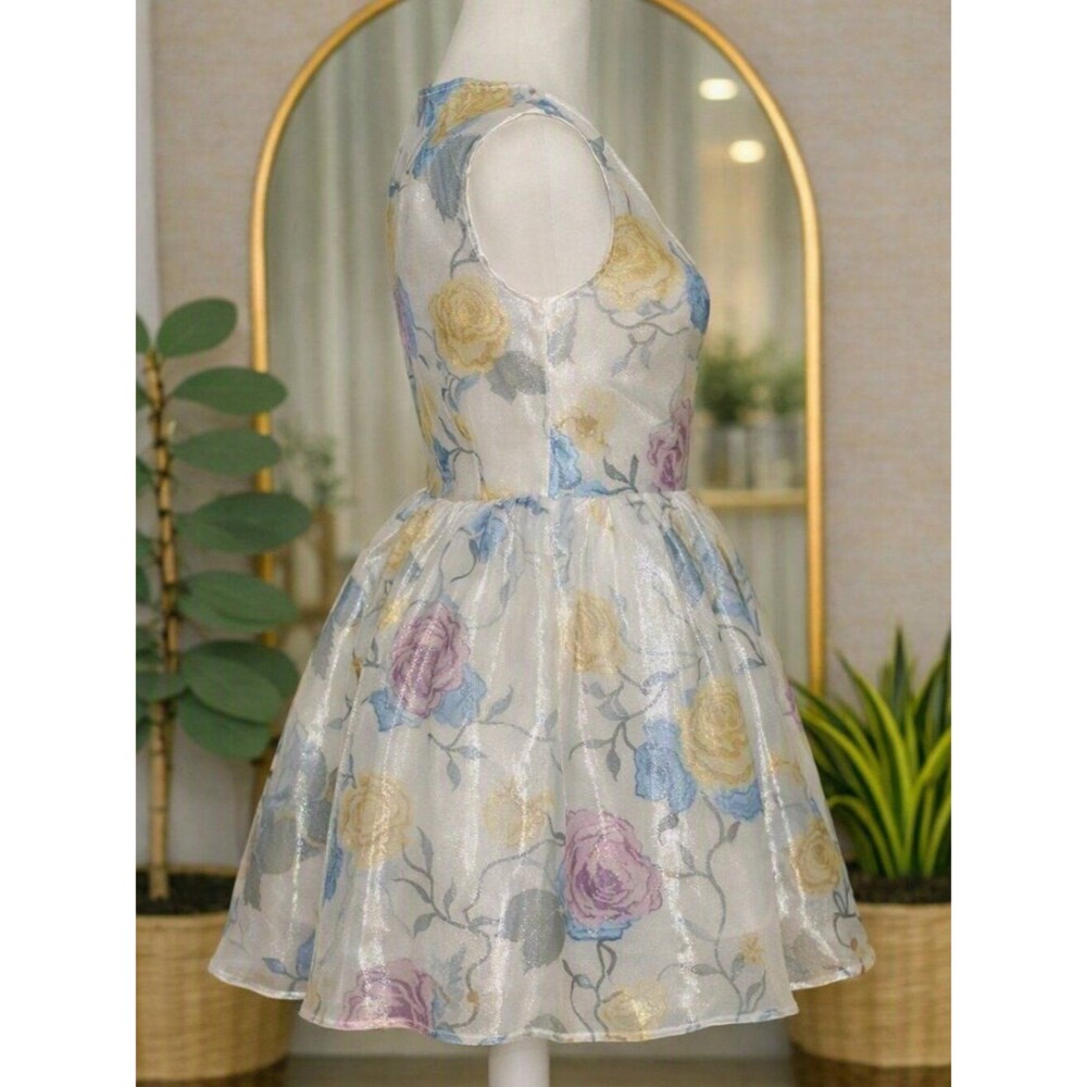 Rose Gal Women’s Plunging Neck Flower See-Through Back Tulle Dress Size 6 - Picture 2 of 5